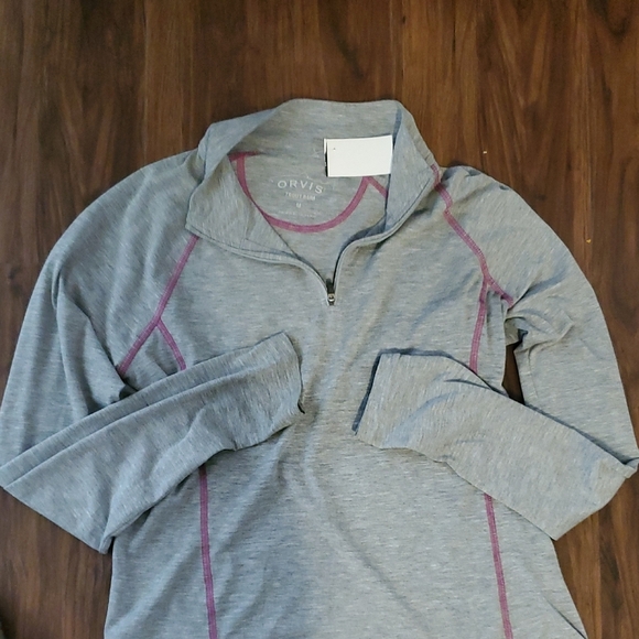Orvis Gray Quarter-Zip Pullover with Pink Trim - Picture 3 of 5